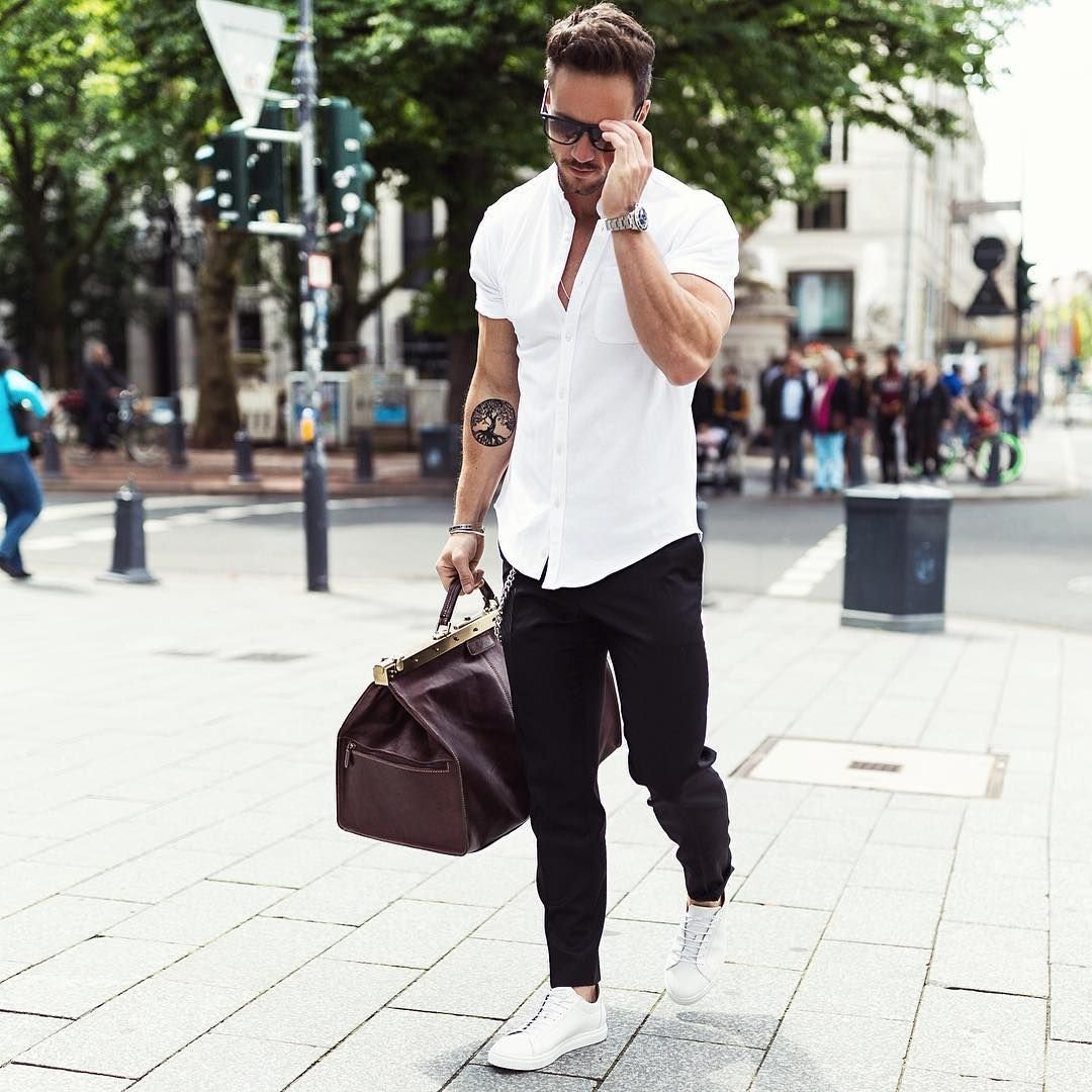 Белая рубашка Кэжуал мужская