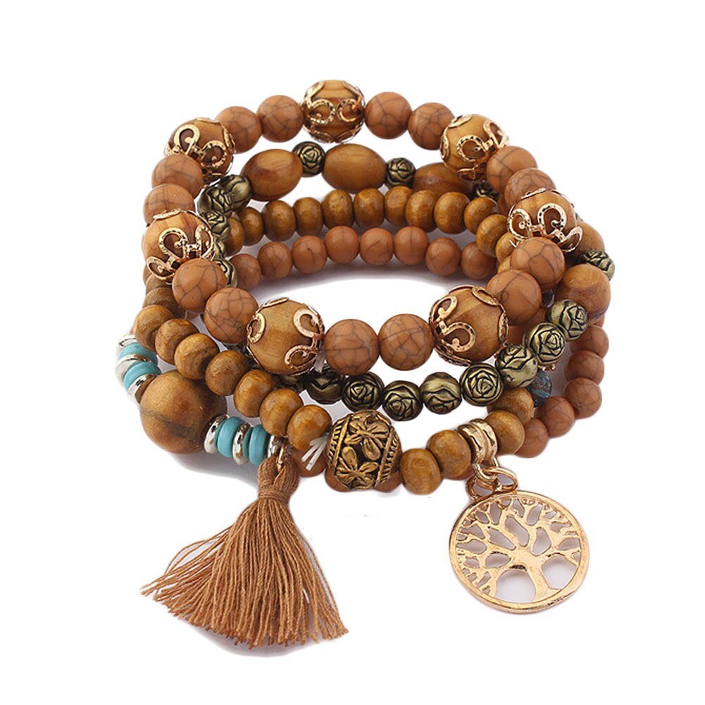 Бусы из длинных деревянных бусин