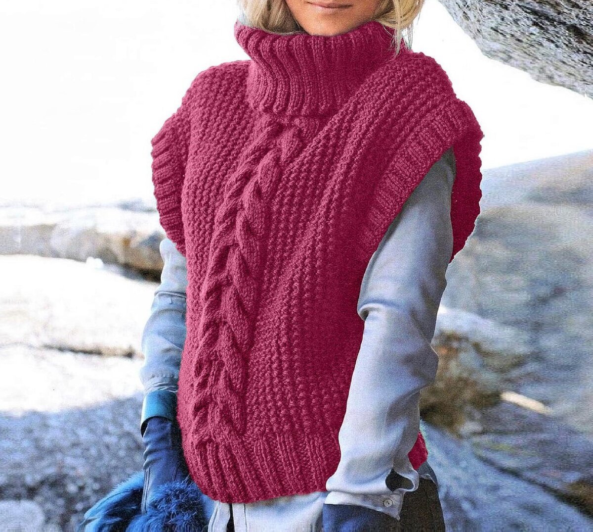 Стильный вязаный удлиненный жилет