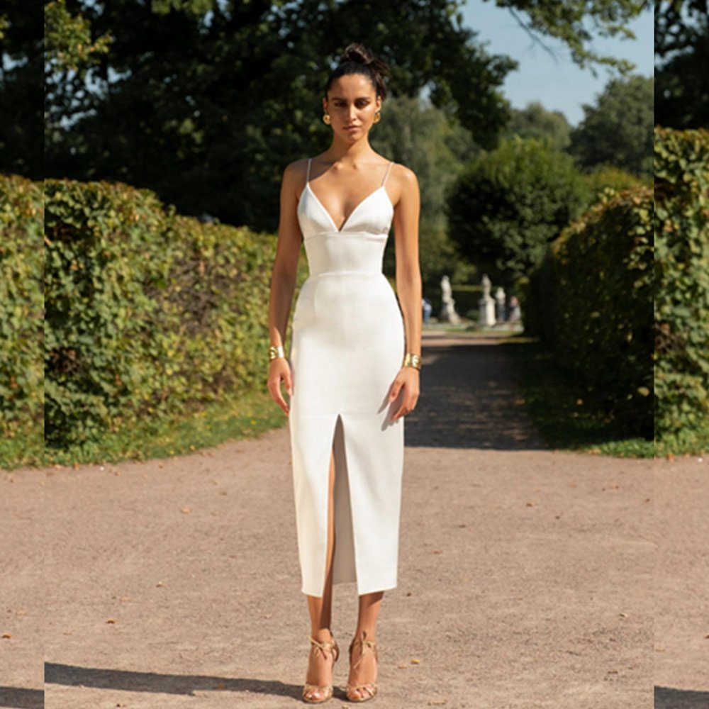 Платье с разрезом спереди миди