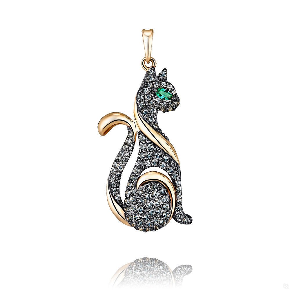 SOKOLOV подвеска «кошка» из золота с зелеными фианитами 034624