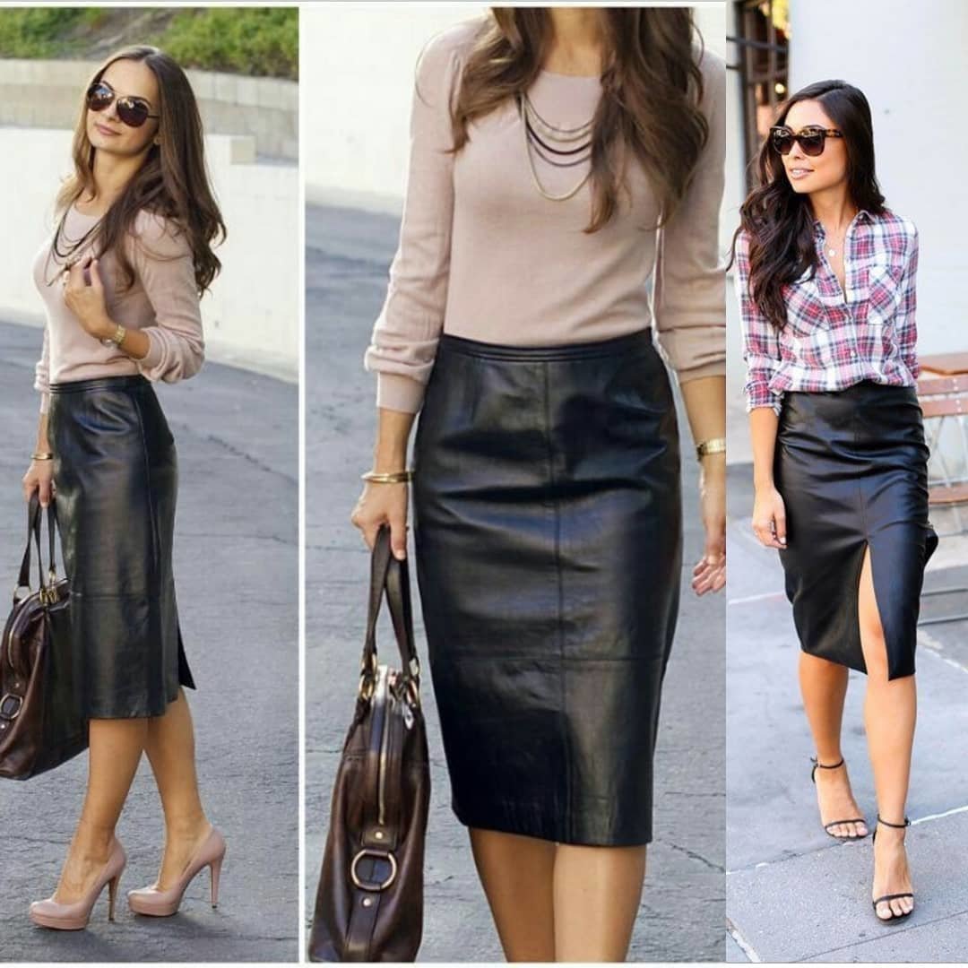 Кожаная юбка карандаш