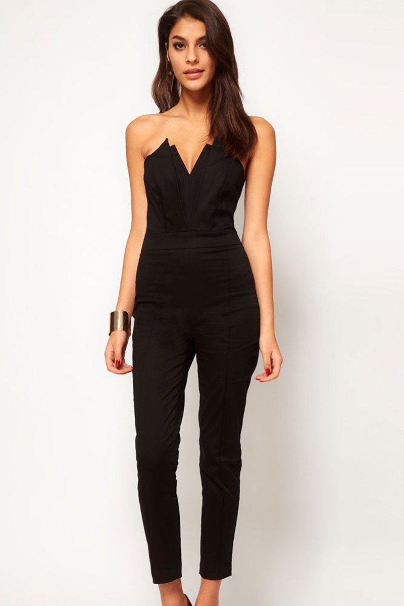 Mango комбинезон без бретелек черный