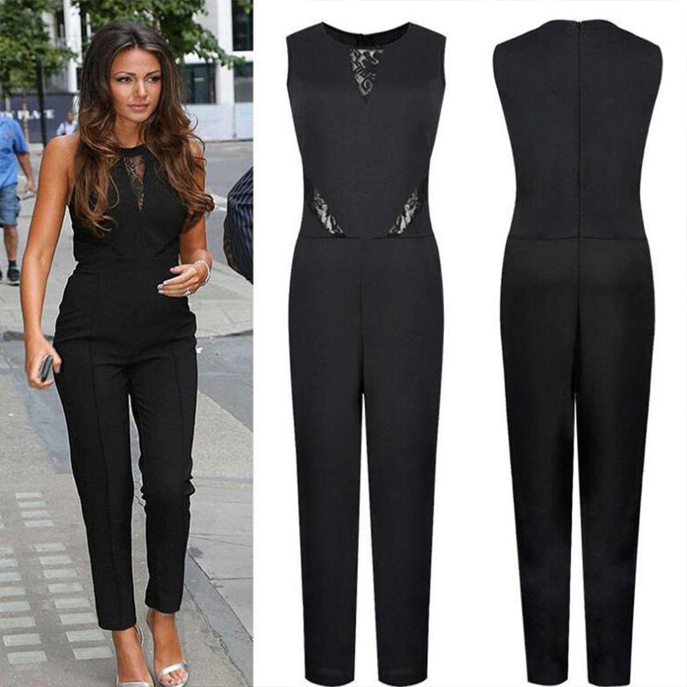 Черный стильный комбинезон женский