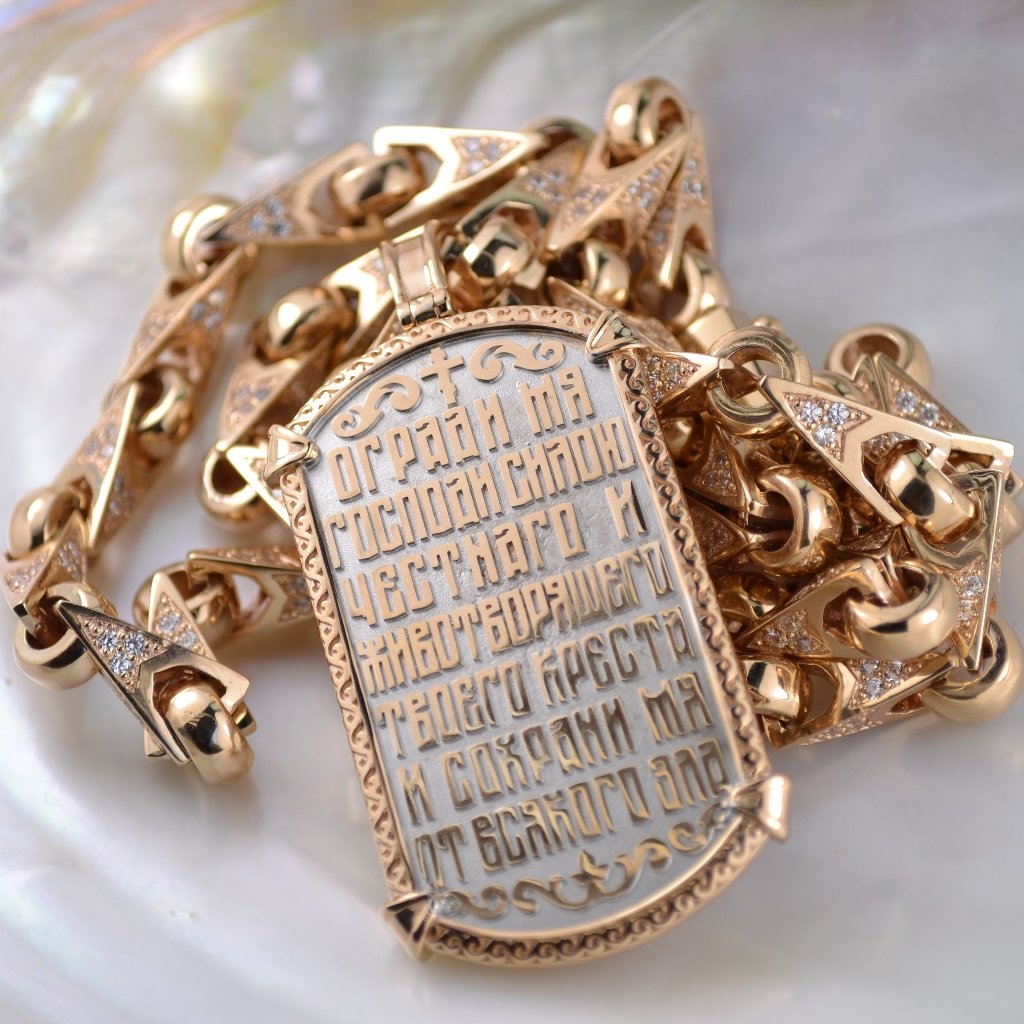 Цепь с ликом святых золото