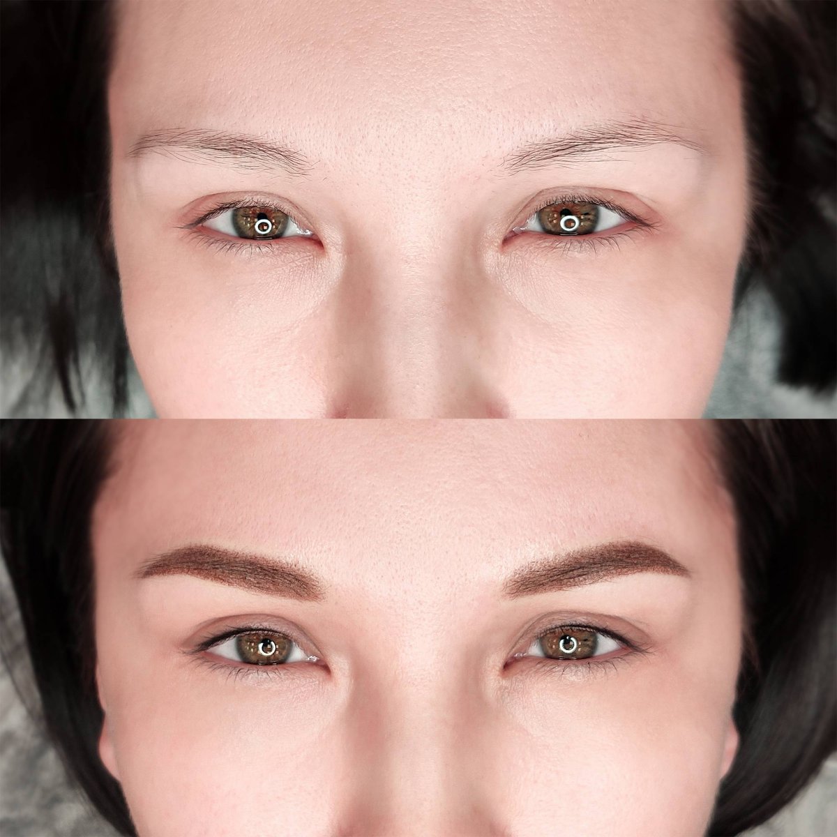 Пигментный макияж бровей до и после
