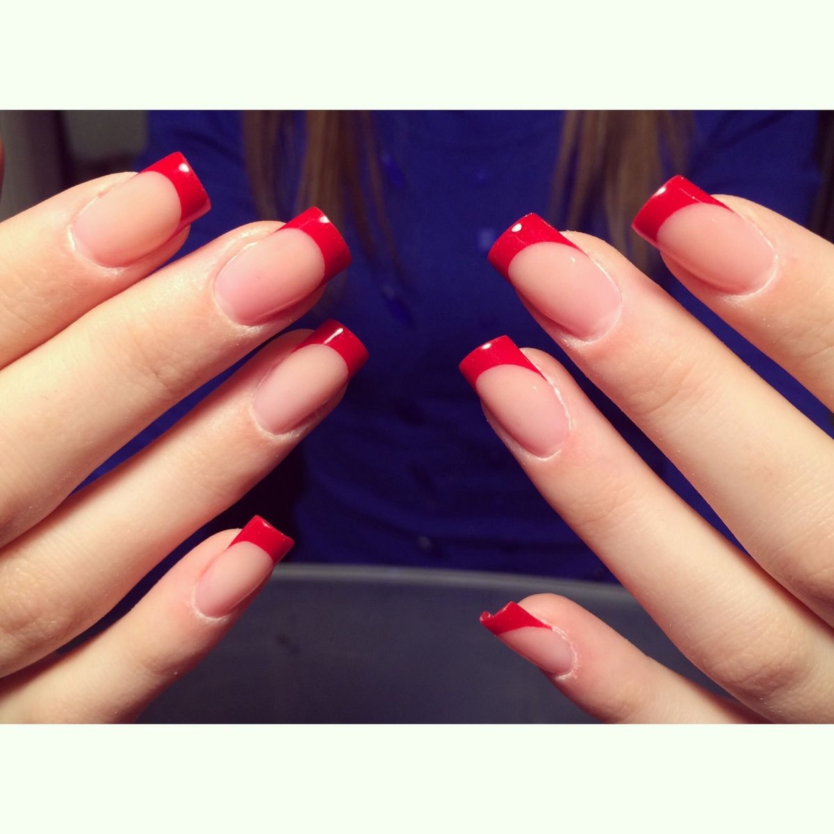 Красный френч на квадратных ногтях