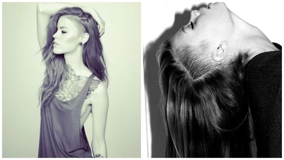 Выбритые виски на длинные волосы