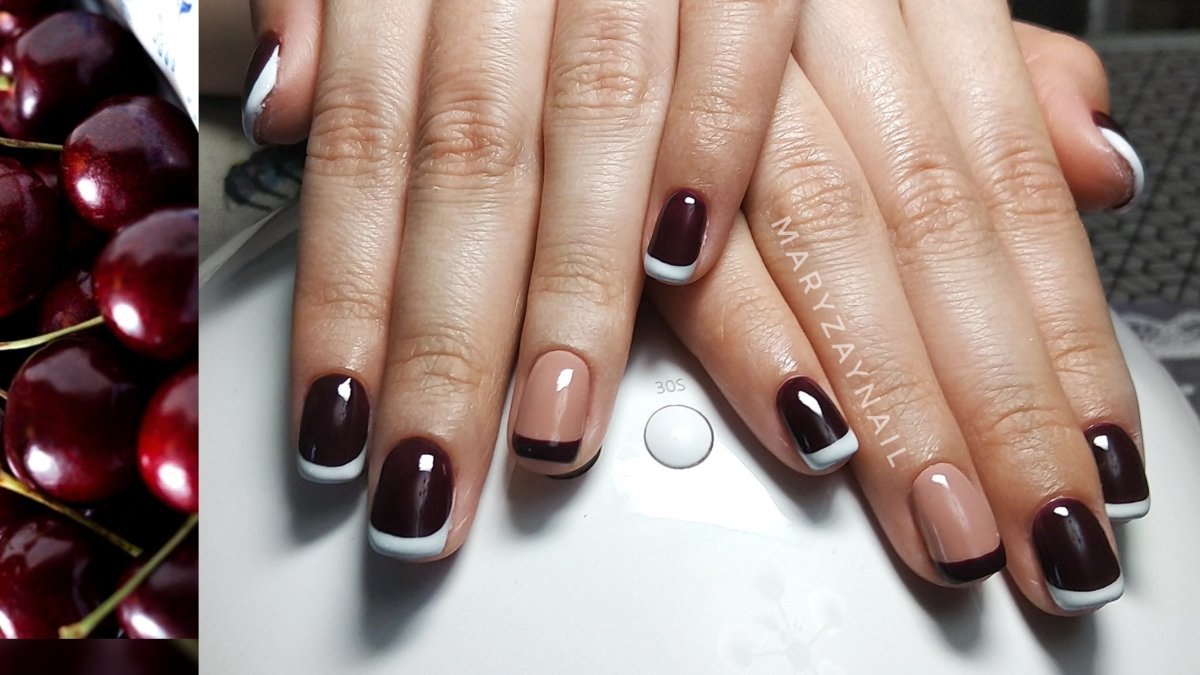 Френч с вишней на ногтях