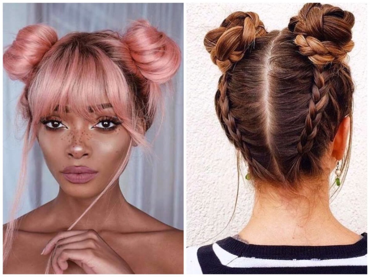 Прически с пучками рожками