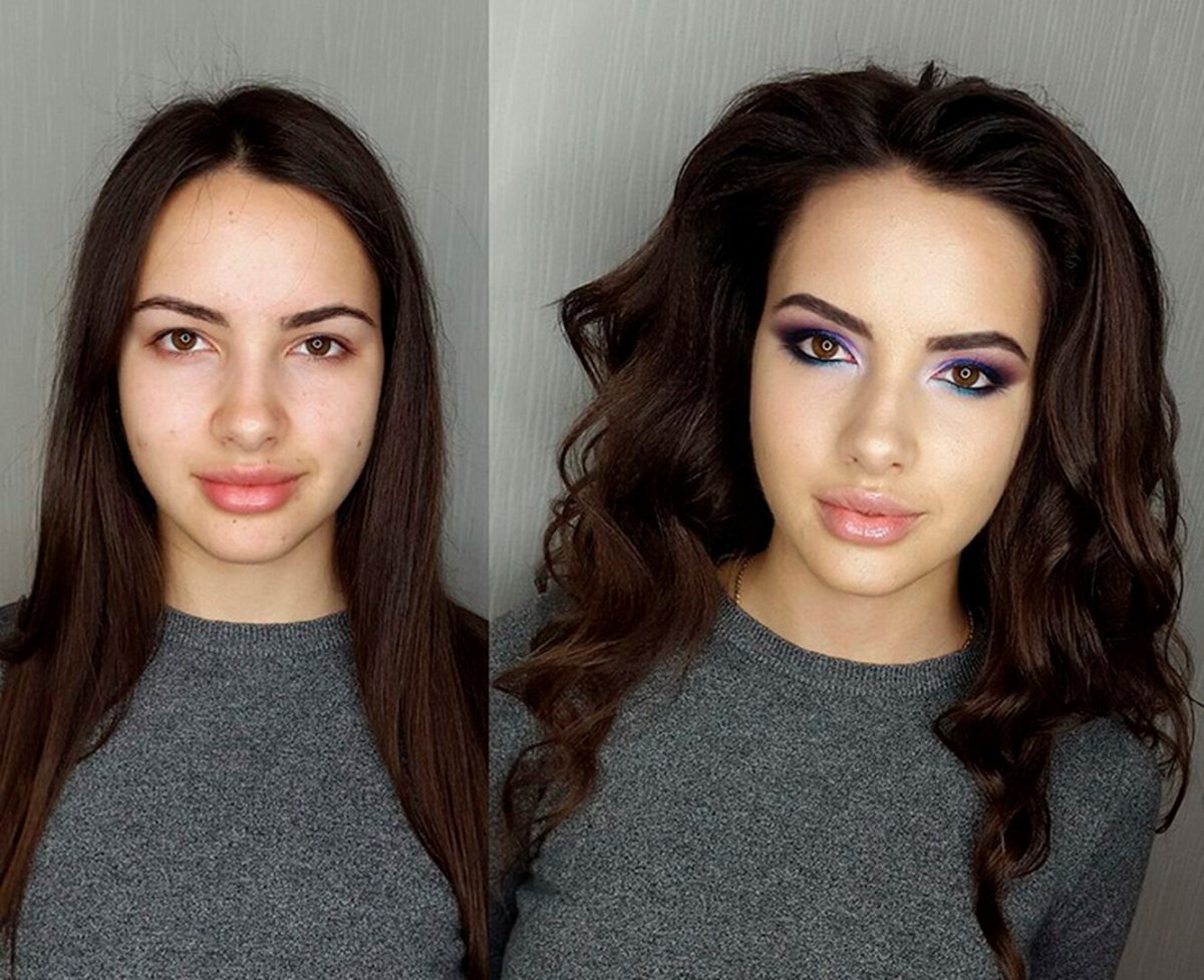 Макияж до и после