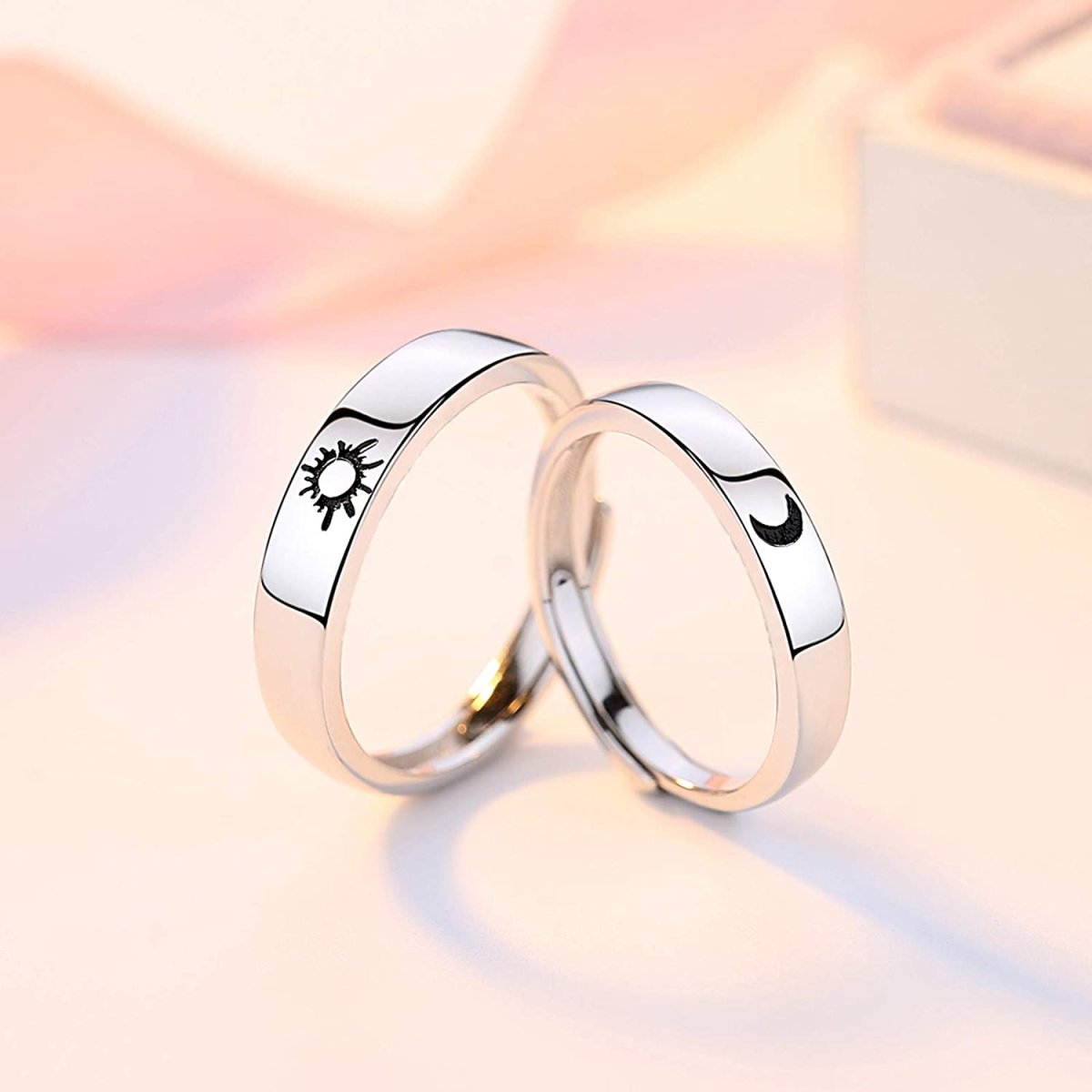 Парные кольца солнце и Луна серебро