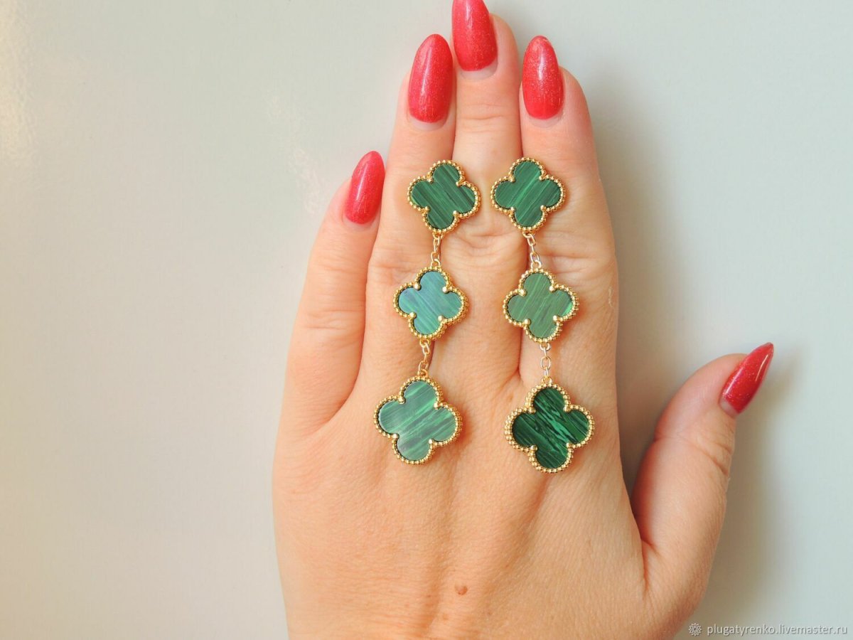 Серьги пусеты Клевер четырехлистный