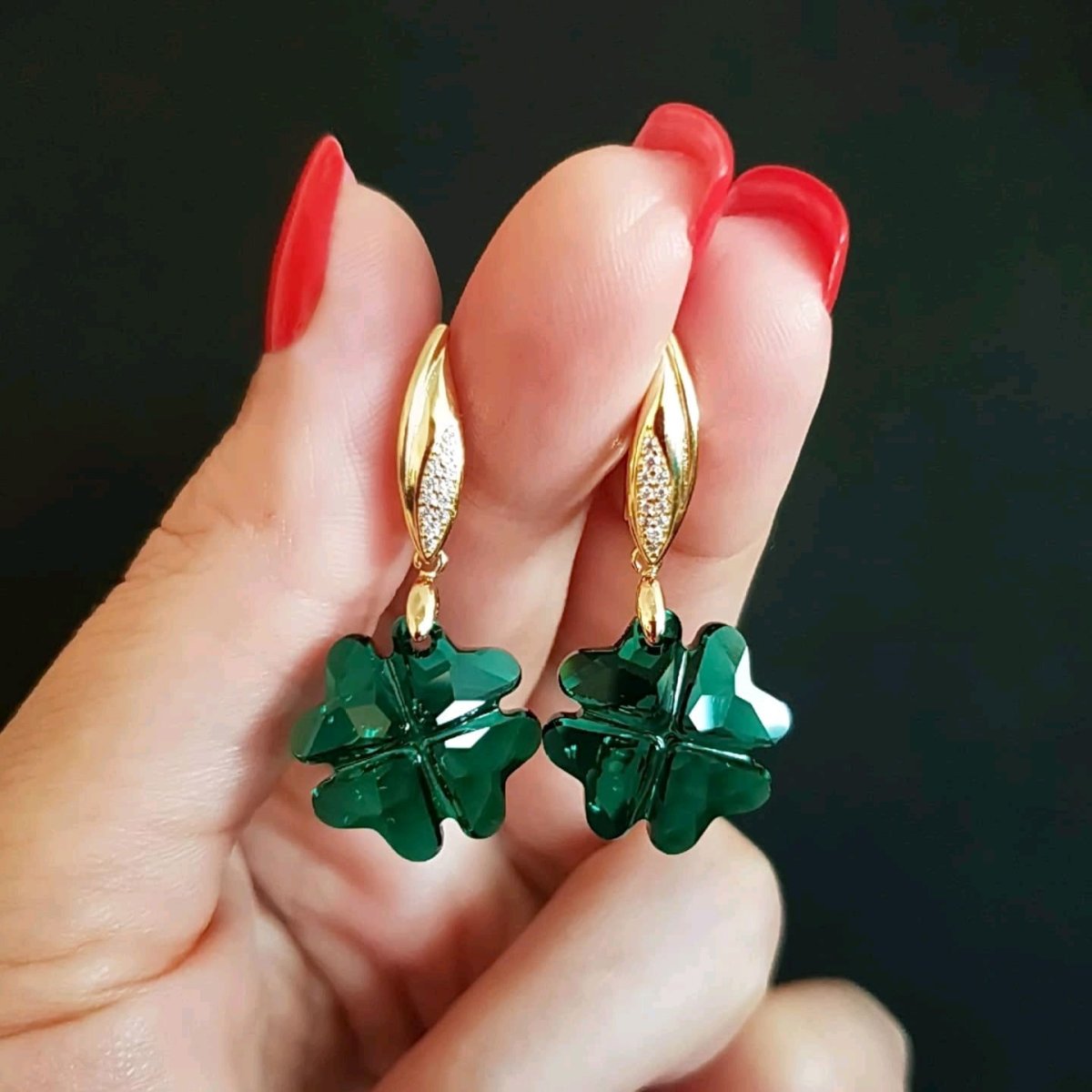 Серьги Клевер van Cleef зеленые