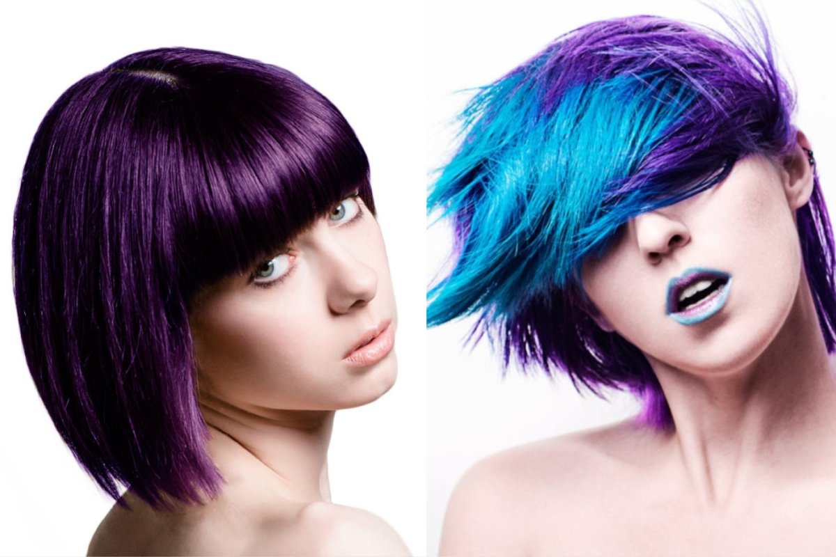 Покрасить челку в фиолетовый цвет