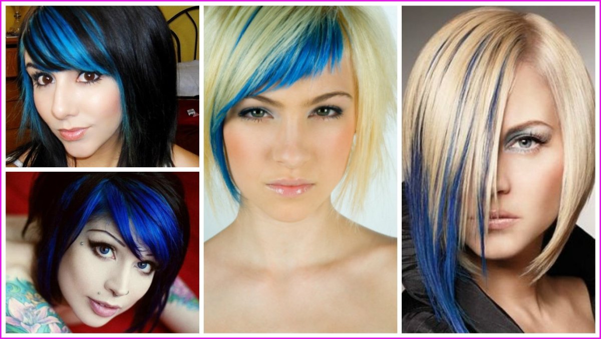 Синие пряди на коротких волосах