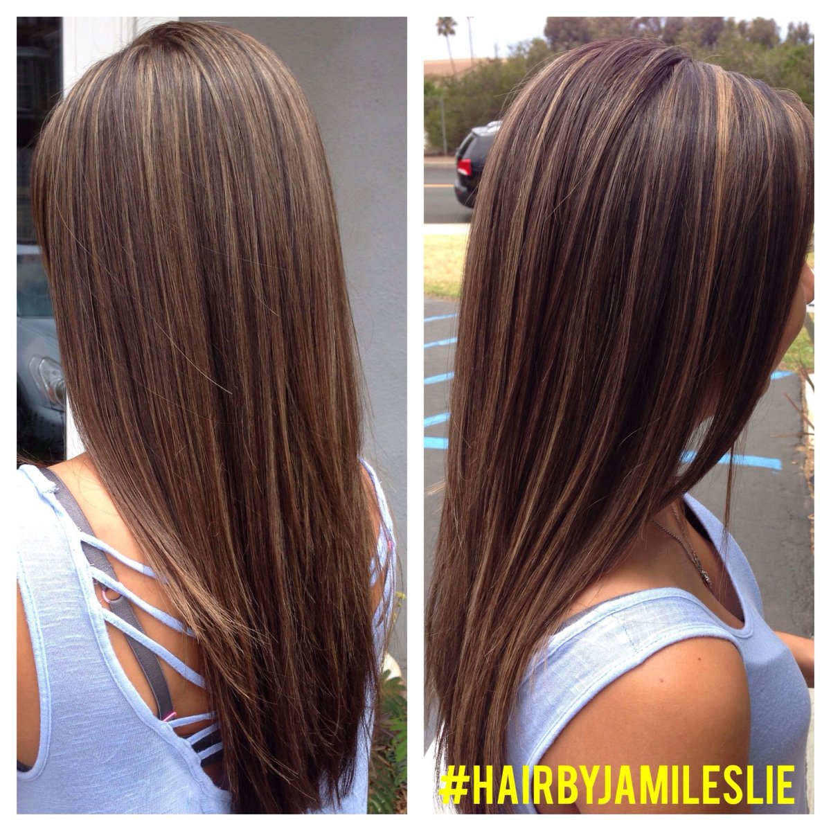 Мелирование на темные волосы до и после