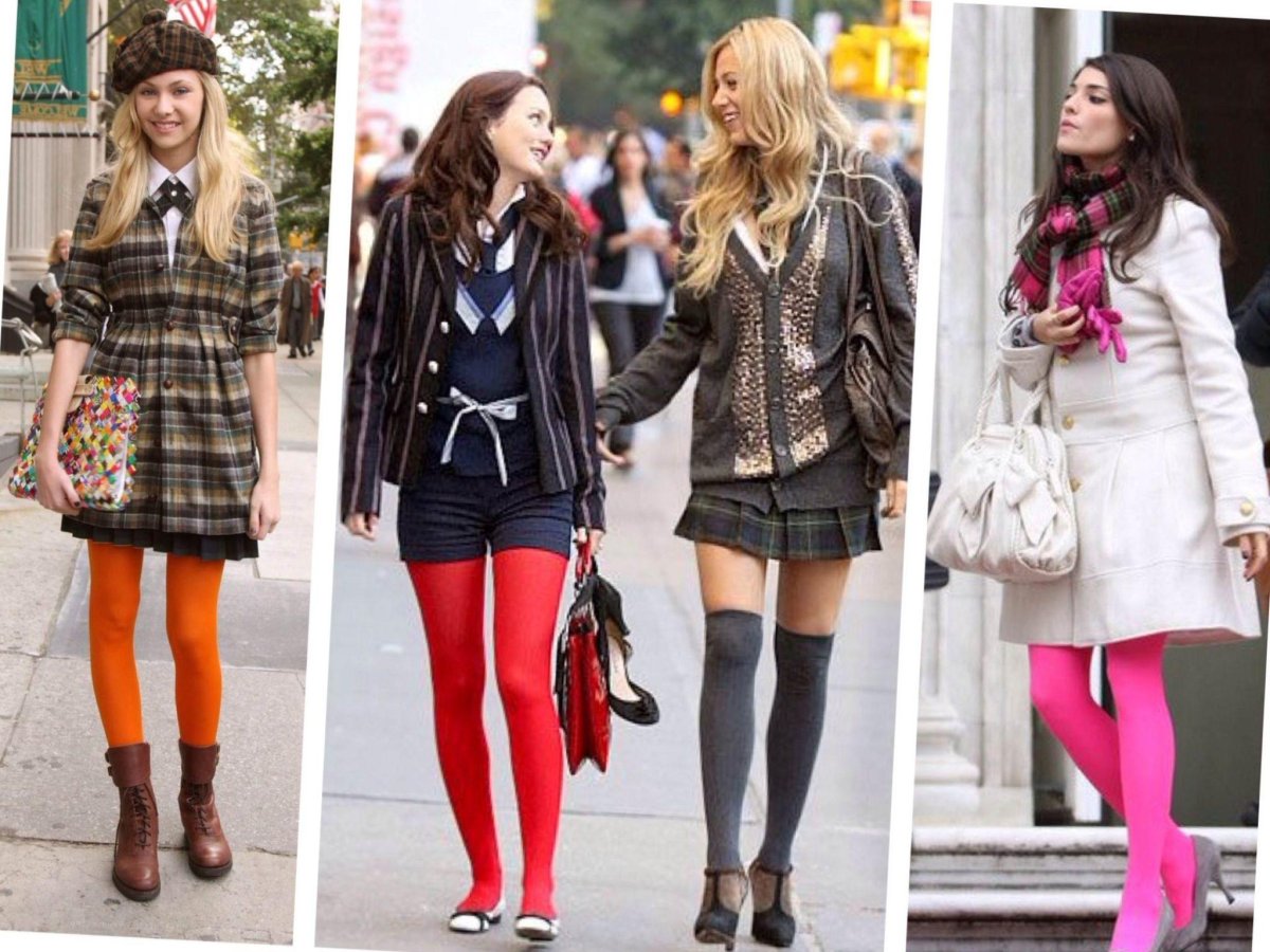 Образ с красными колготками