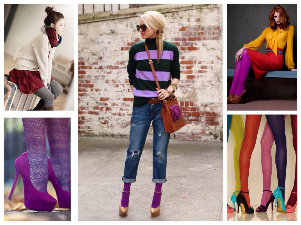 Образ с красными колготками