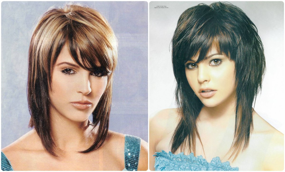 Градуированный Каскад с рваной челкой на средние волосы