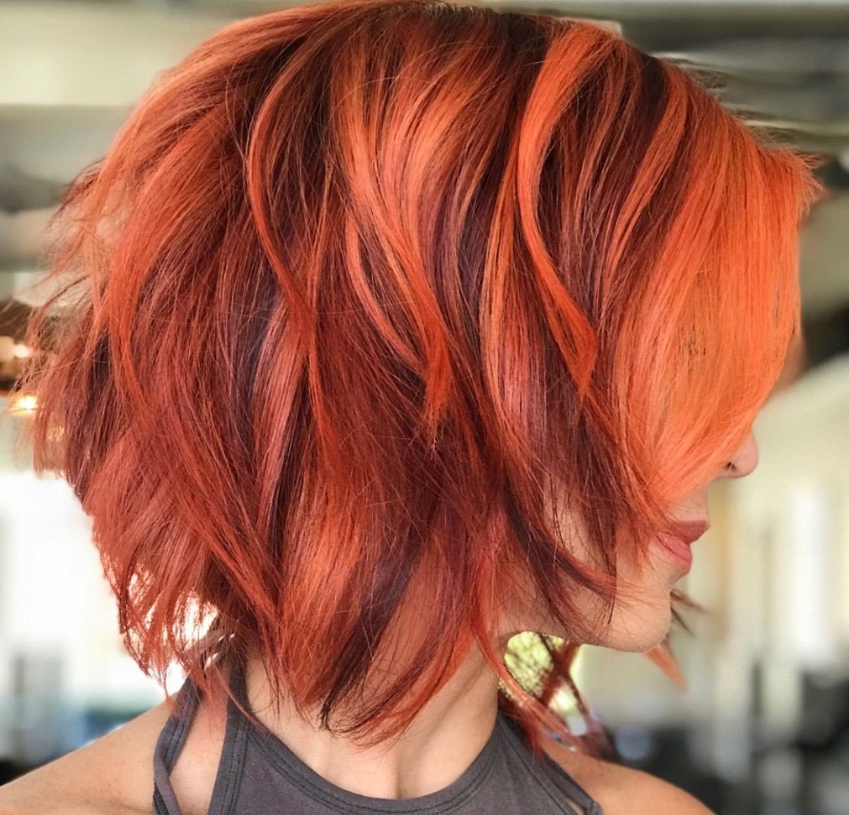 Каре стрижка и рыжее омбре