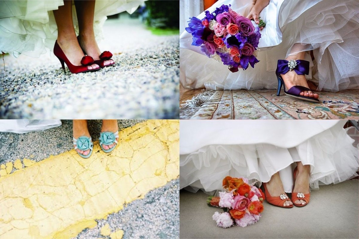 Свадебное платье с цветными туфлями
