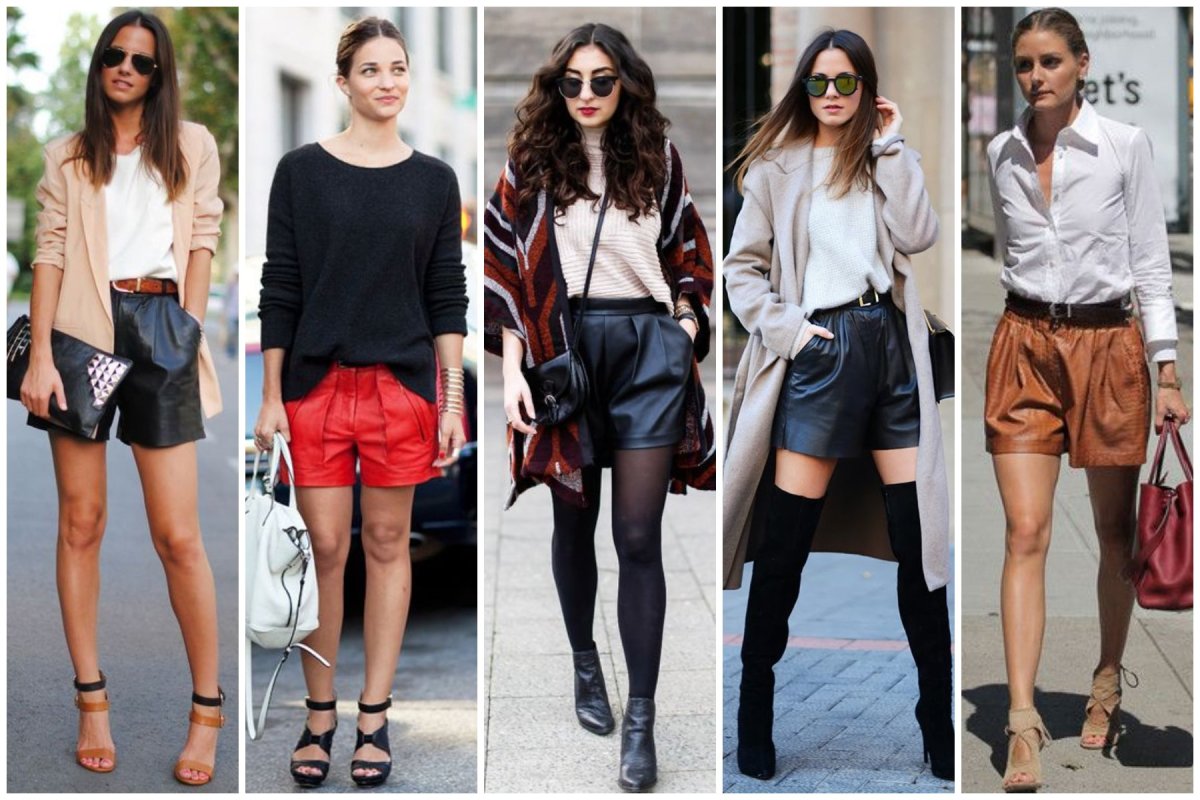 Кожаные шорты с джинсовкой