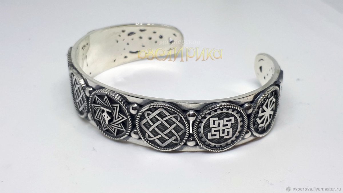 Браслет обережный Славянский серебро лава гематит