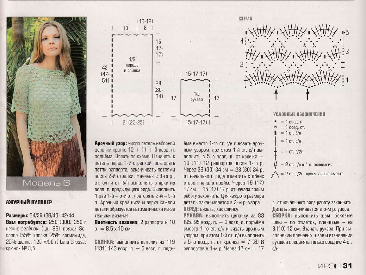 Вязаный джемпер крючком для женщин ажурный схемы