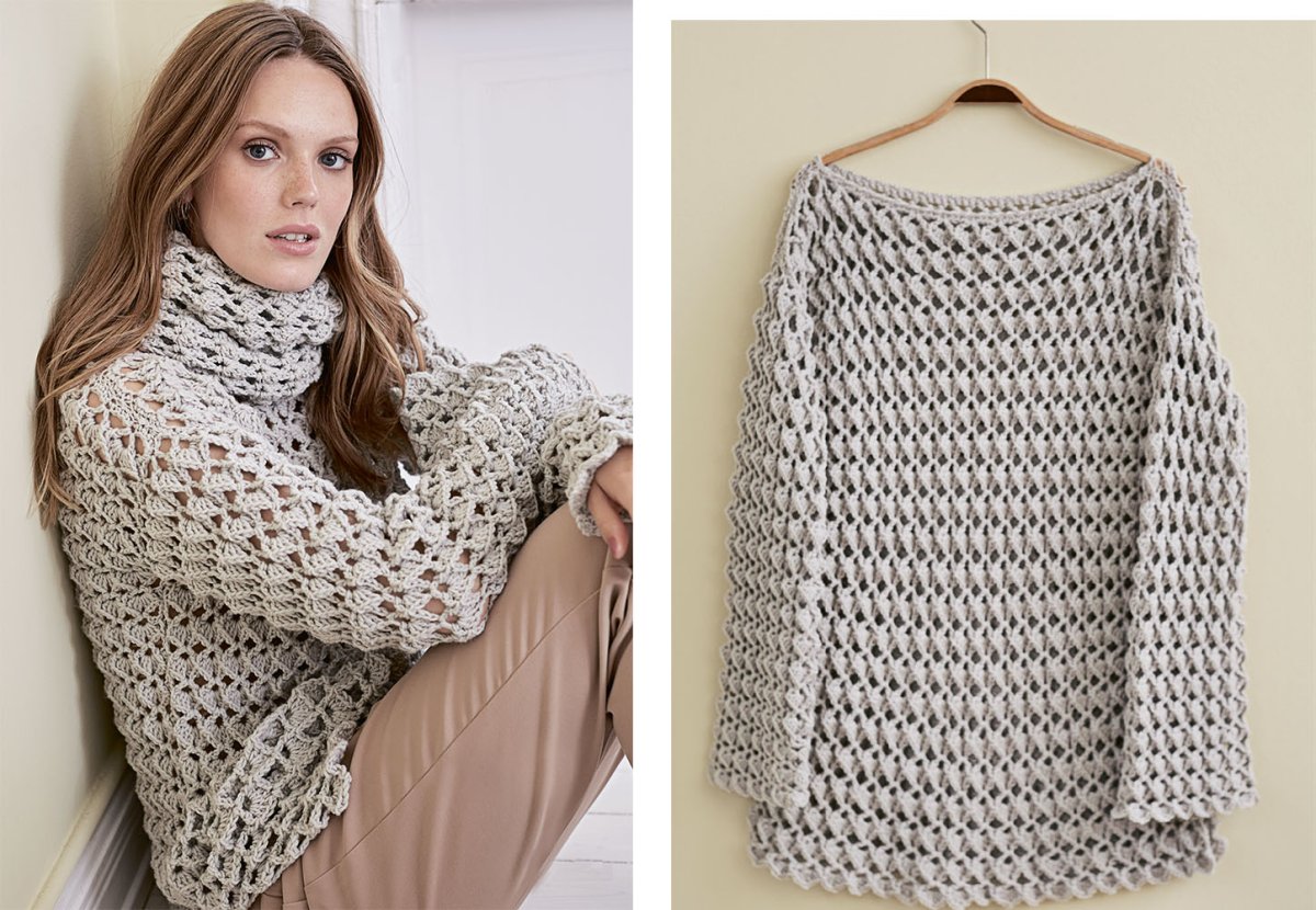 Кардиган с горлом вязаный крючком