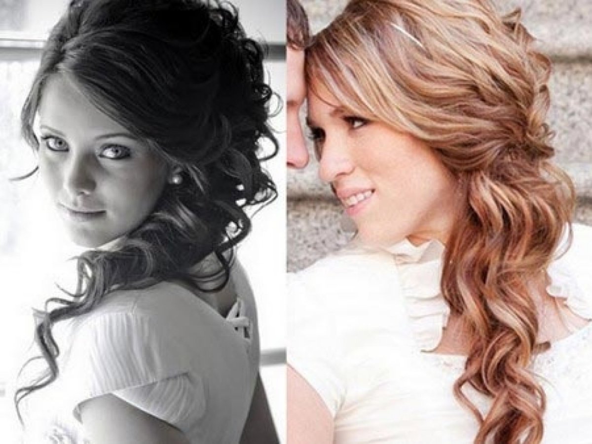 Прическа на средние волосы на бок с локонами