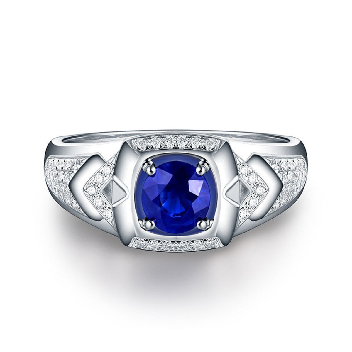 Обручальное кольцо с сапфиром в белом золоте