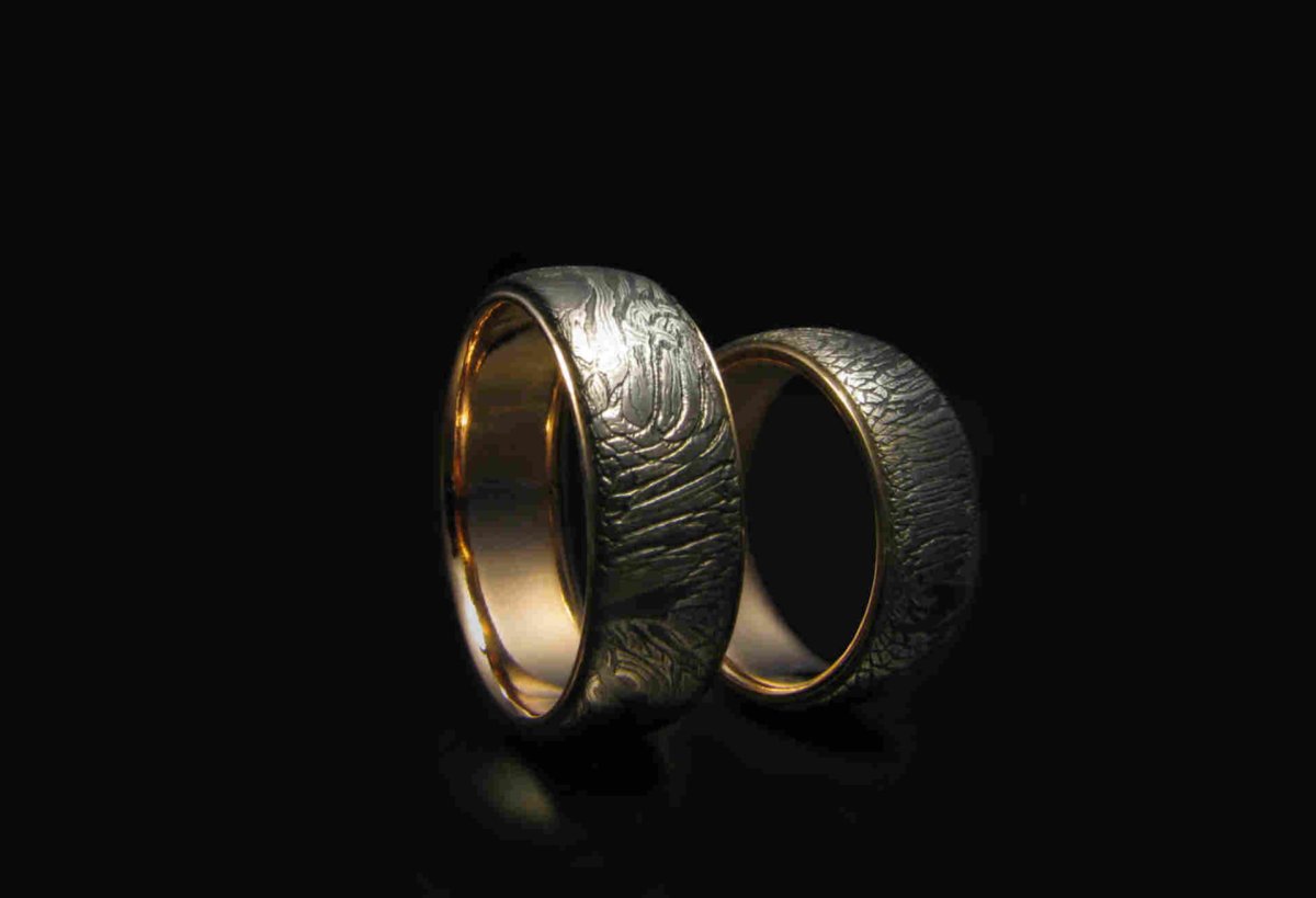 Обручальные кольца дамасская сталь