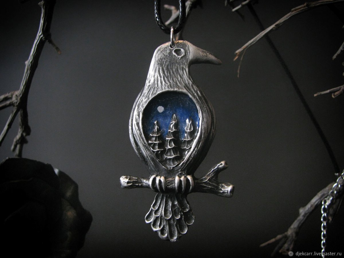 Вороны Одина серебро кулон