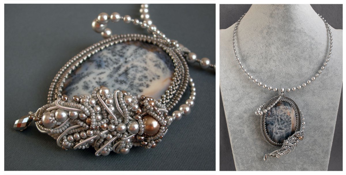 Кулон с камнем вышивка