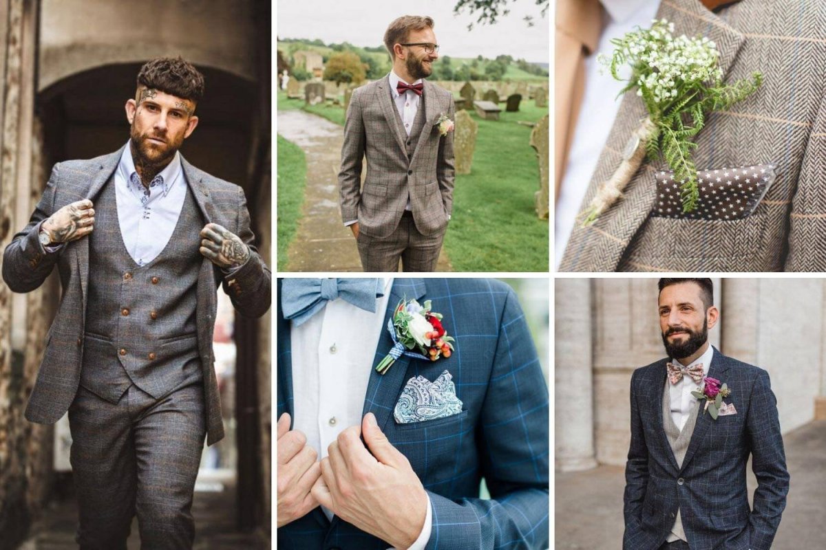 Невеста в брючном костюме с женихом