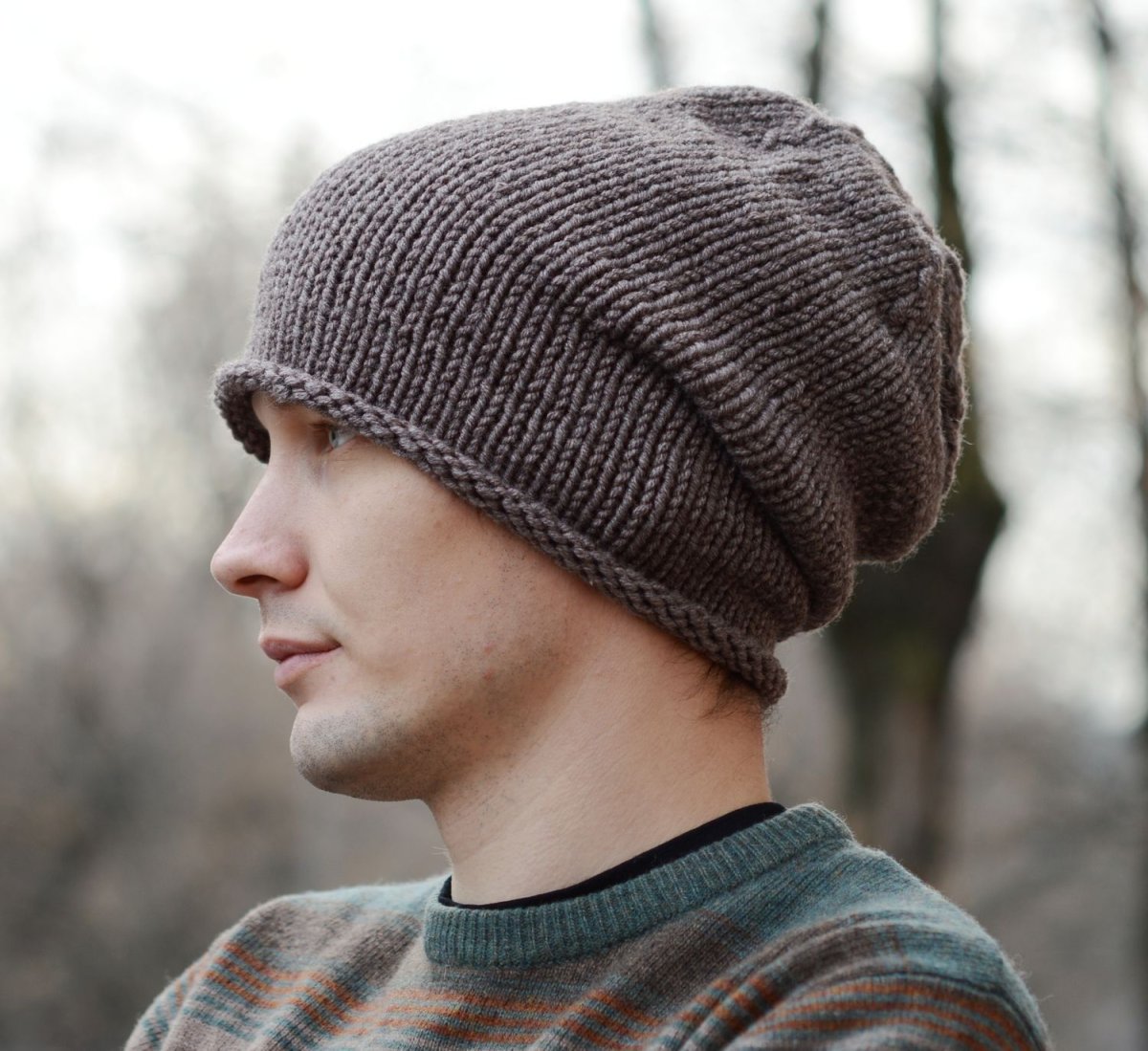 Мужские шапки бини вязаные спицами
