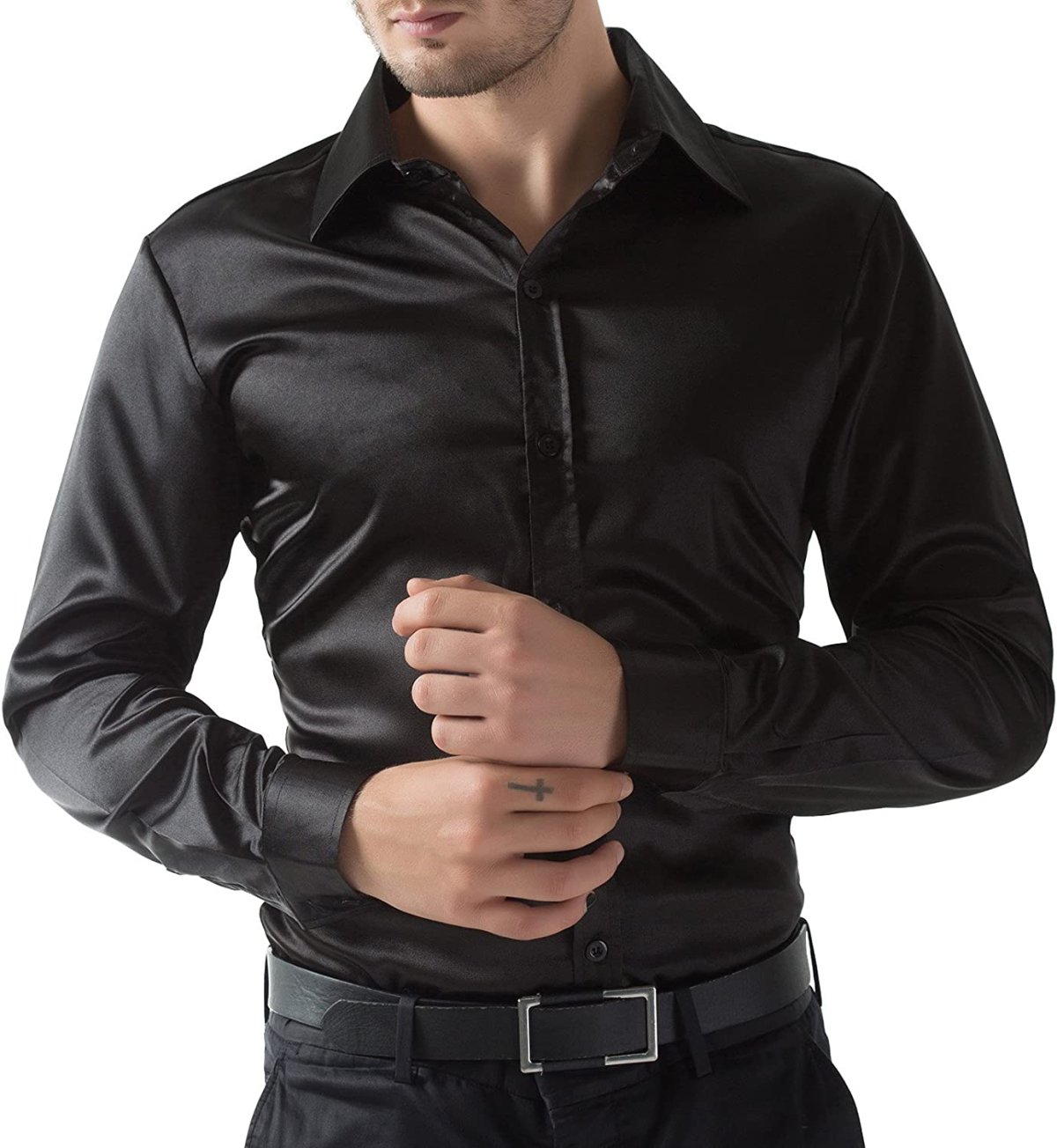 Чёрная шёлковая рубашка мужская