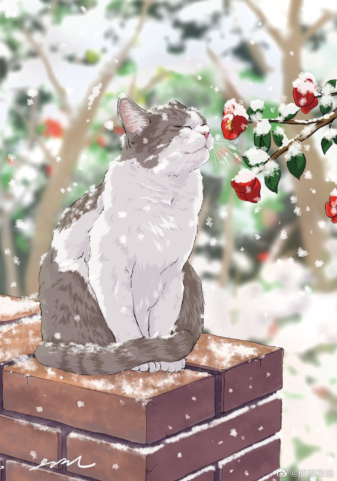 Кот в снегу арт