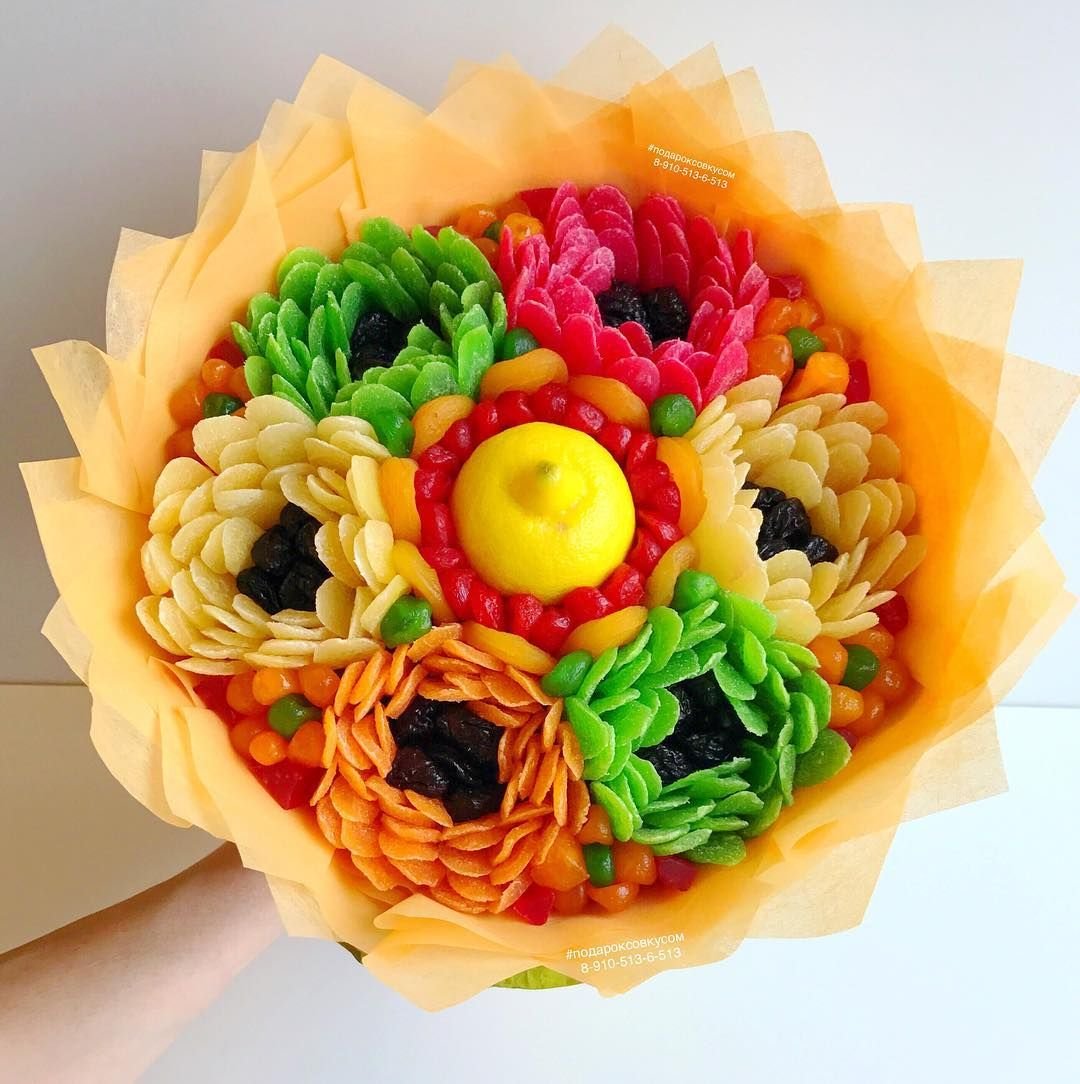 Букеты из сухофруктов в шляпных коробках