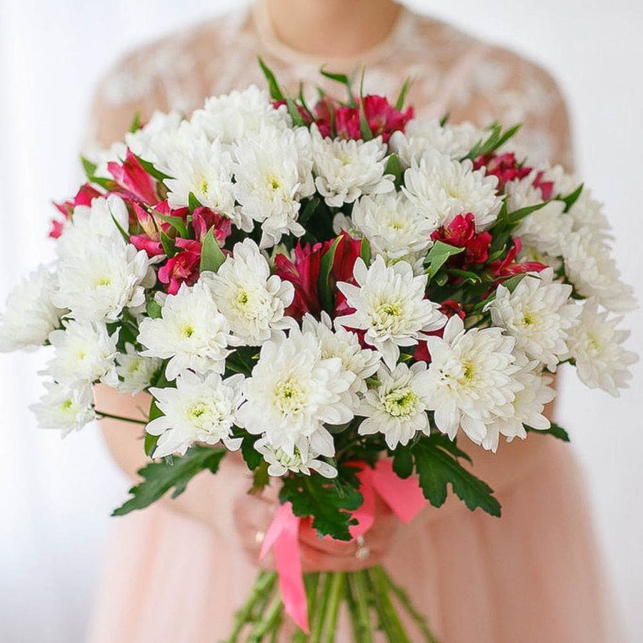 Сборный букет роза Хризантема альстромерия