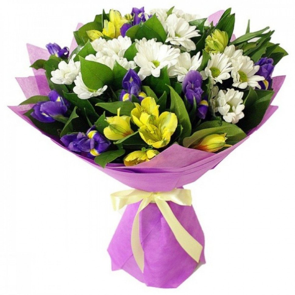 Букет хризантемы, ирисы и альстромерии.