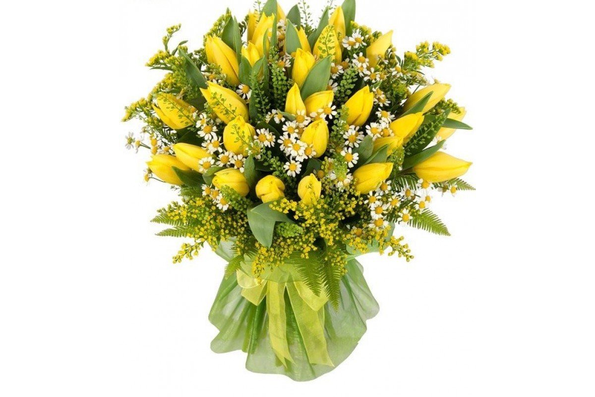 Тюльпаны с солидаго