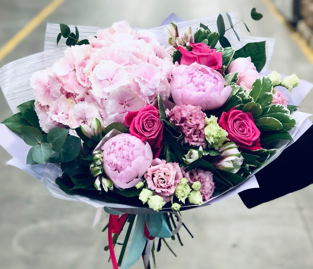 Букет гортензия и эустома