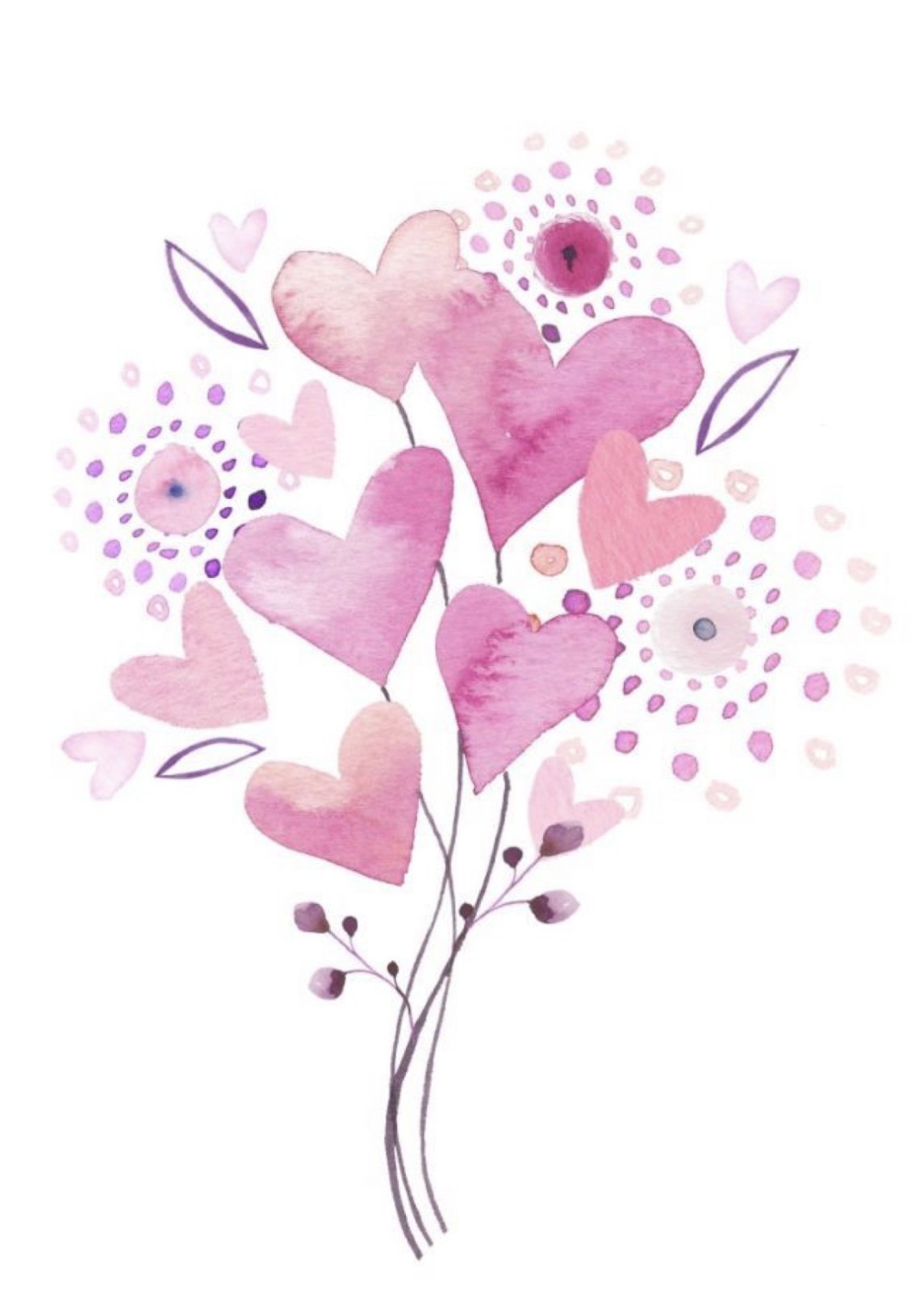 Акварельное сердце с цветами