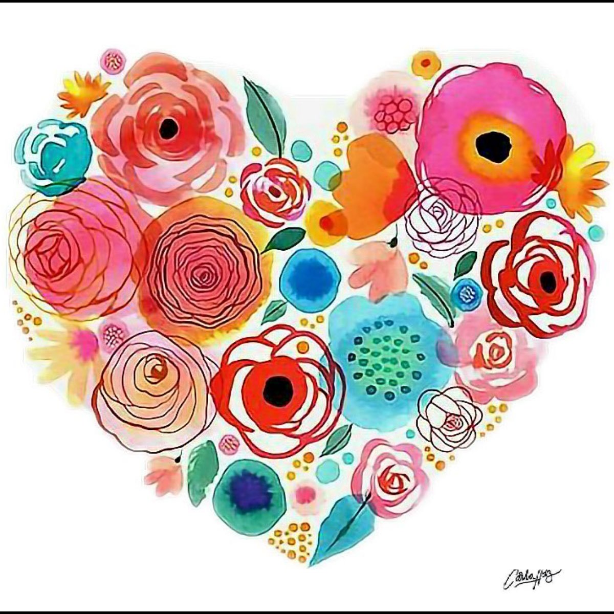 Сердце из цветов акварель