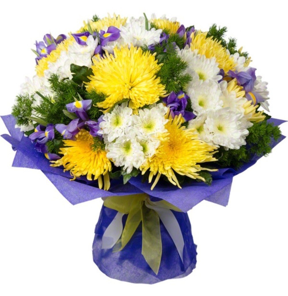 Желтые одноголовые хризантемы букет