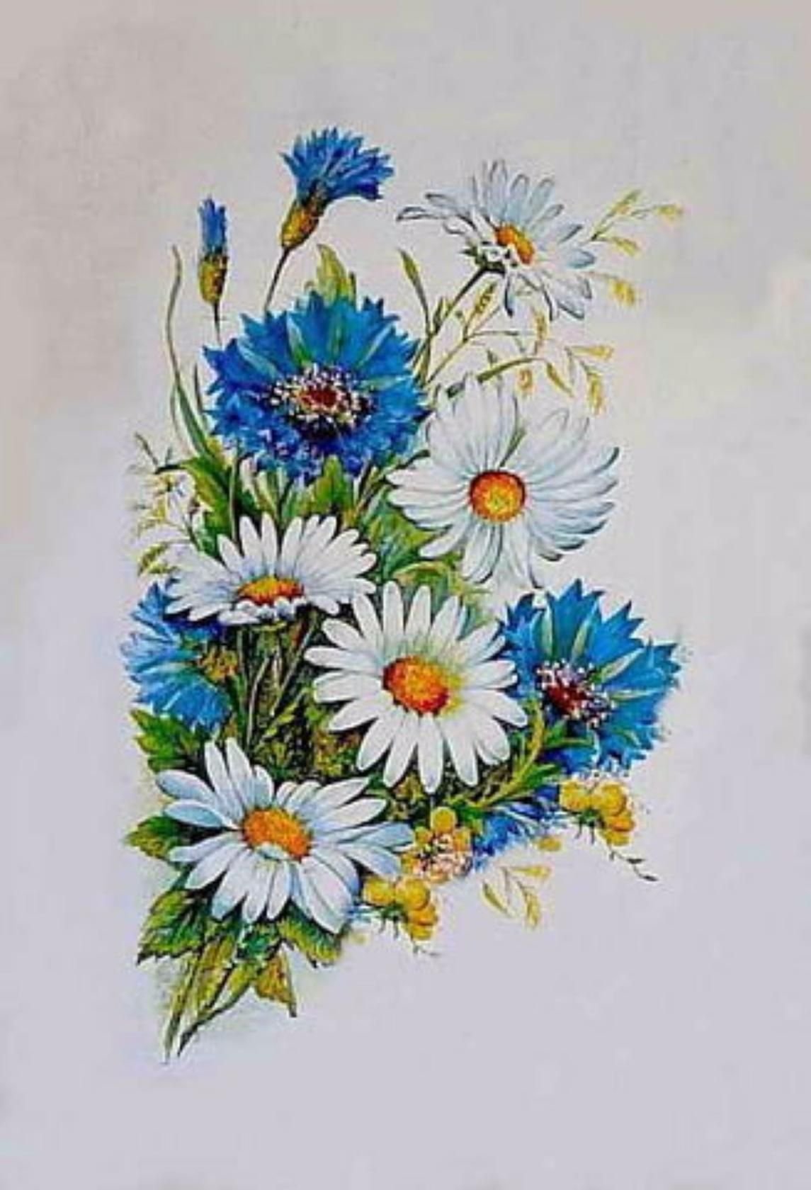 Открытки с ромашками и васильками