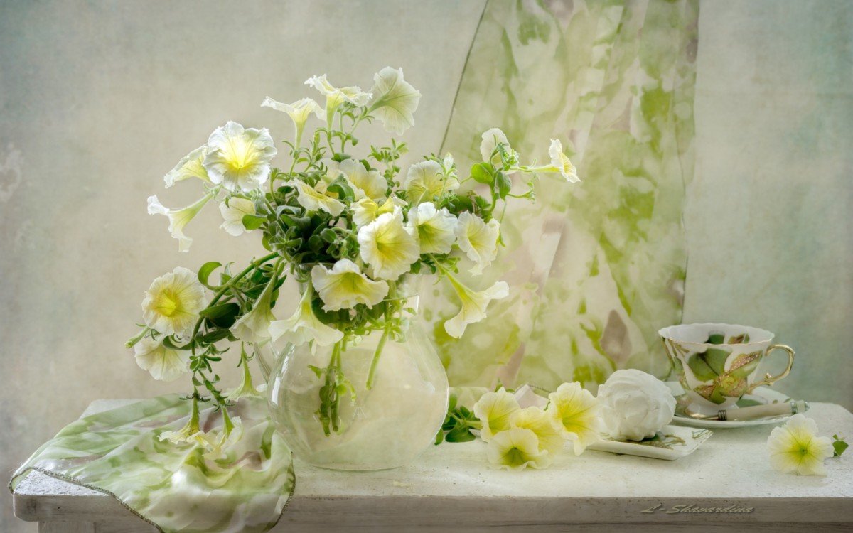 Натюрморт с цветами в светлых тонах