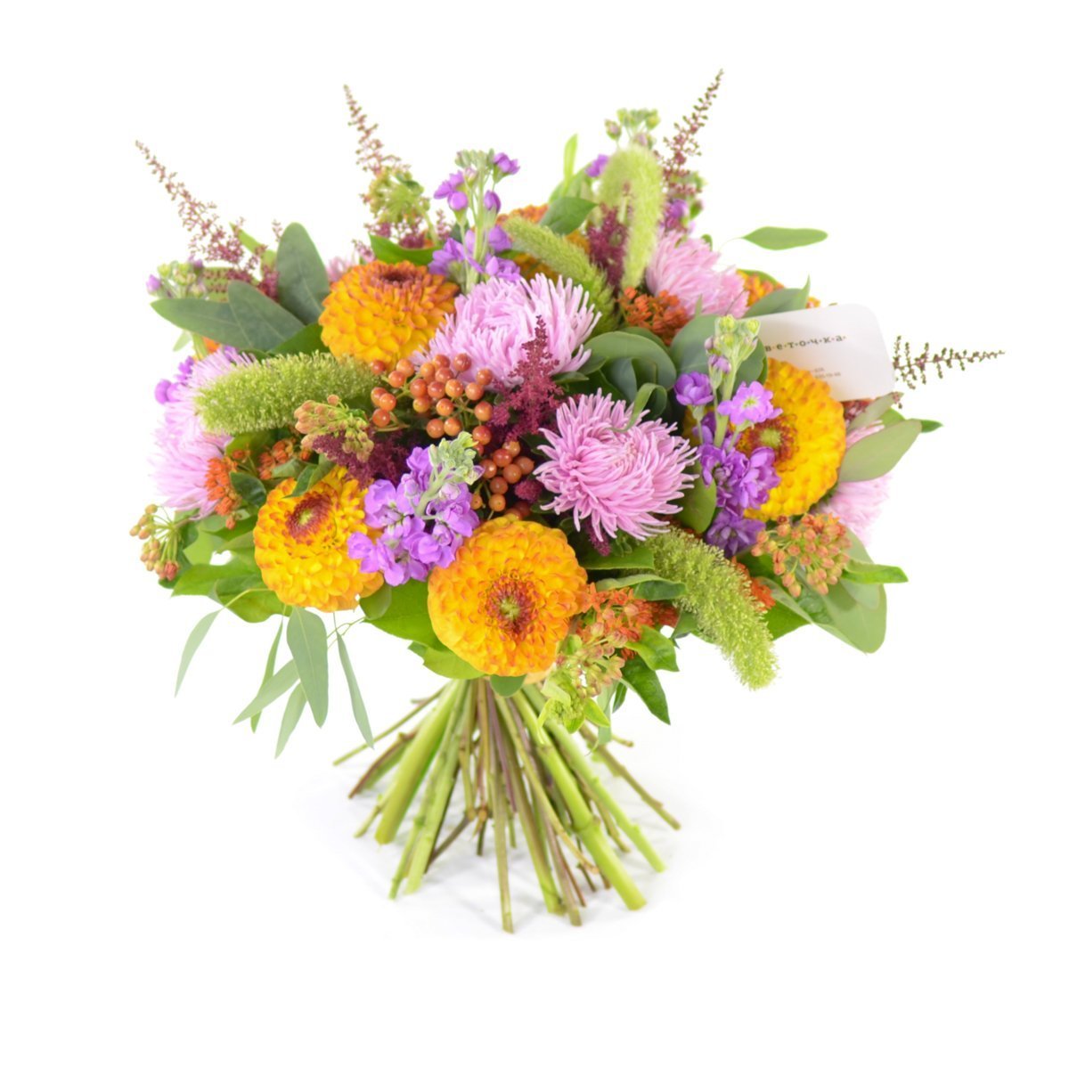 Букет астильба, Вероника, Матиола, роза, Хризантема